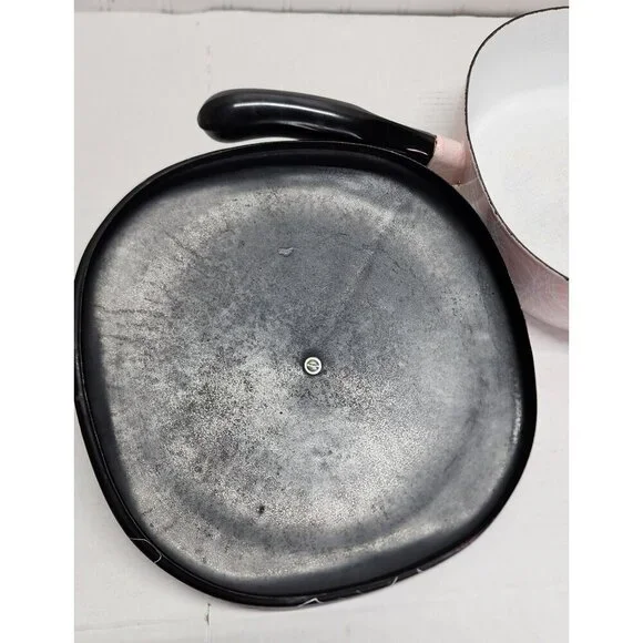 1950's Vintage Serendipity Spaghetti String Pink & Black Abstract Enamel Skillet - Picture 10 of 16